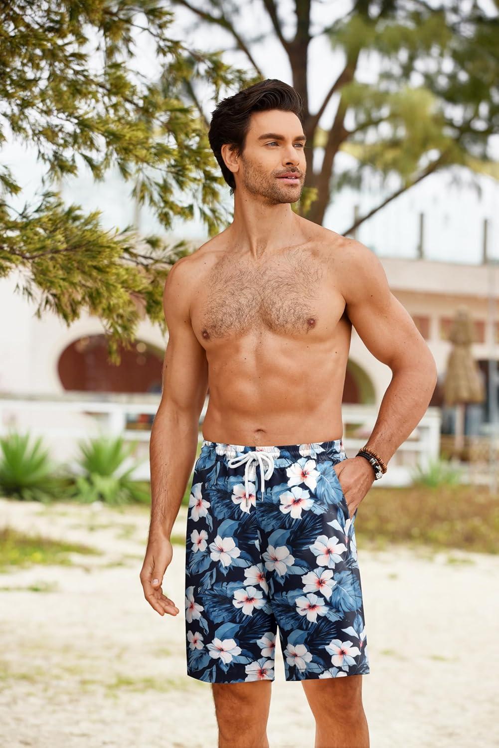 imageCOOFANDY Mens Casual Shorts Lightweight Elastic Waist Drawstring Summer Beach Shorts with PocketsNavy Bluelily