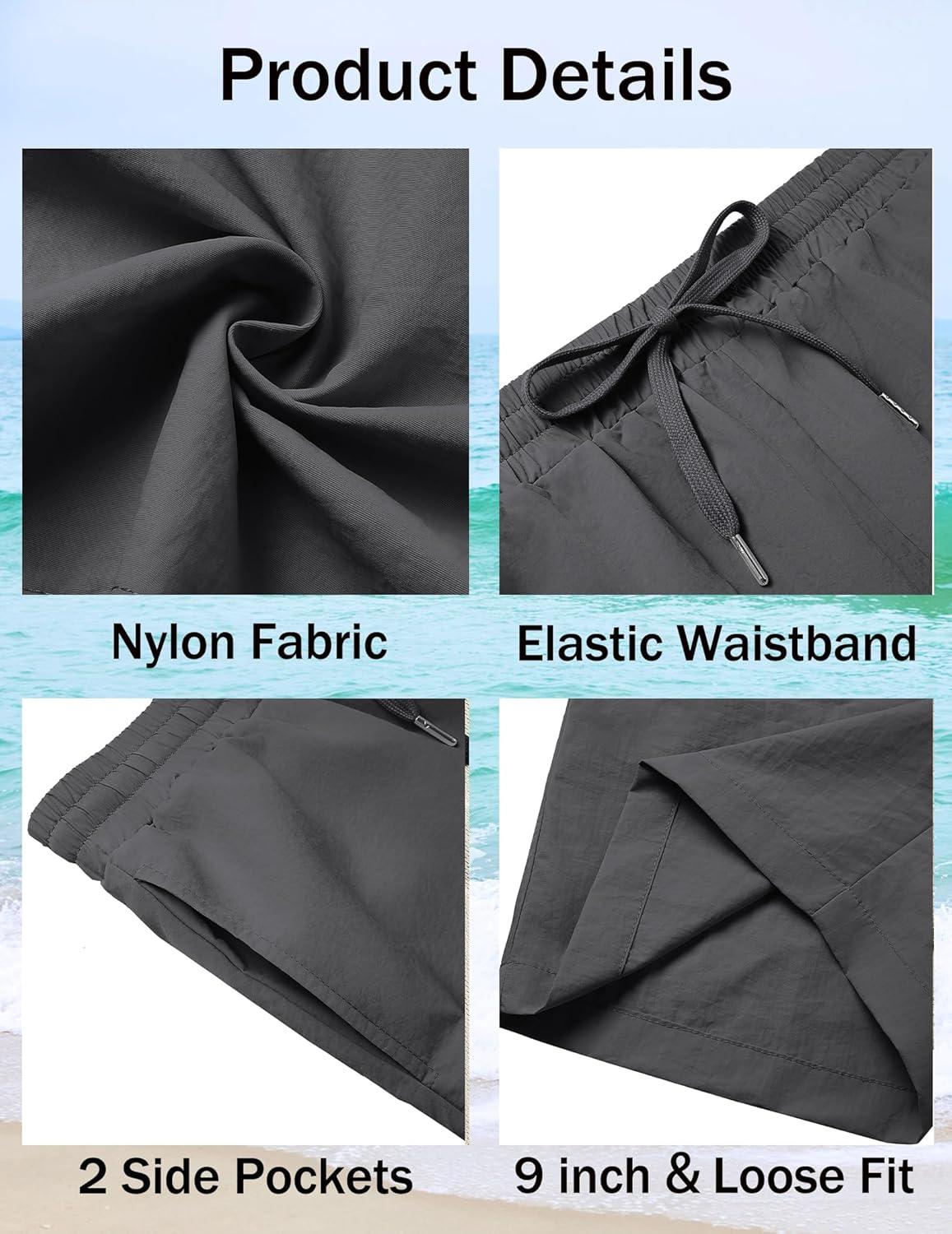 imageCOOFANDY Mens Casual Shorts Summer Beach Elastic Waist Drawstring Shorts Lightweight Quicky Dry Vacation ShortsDark Grey