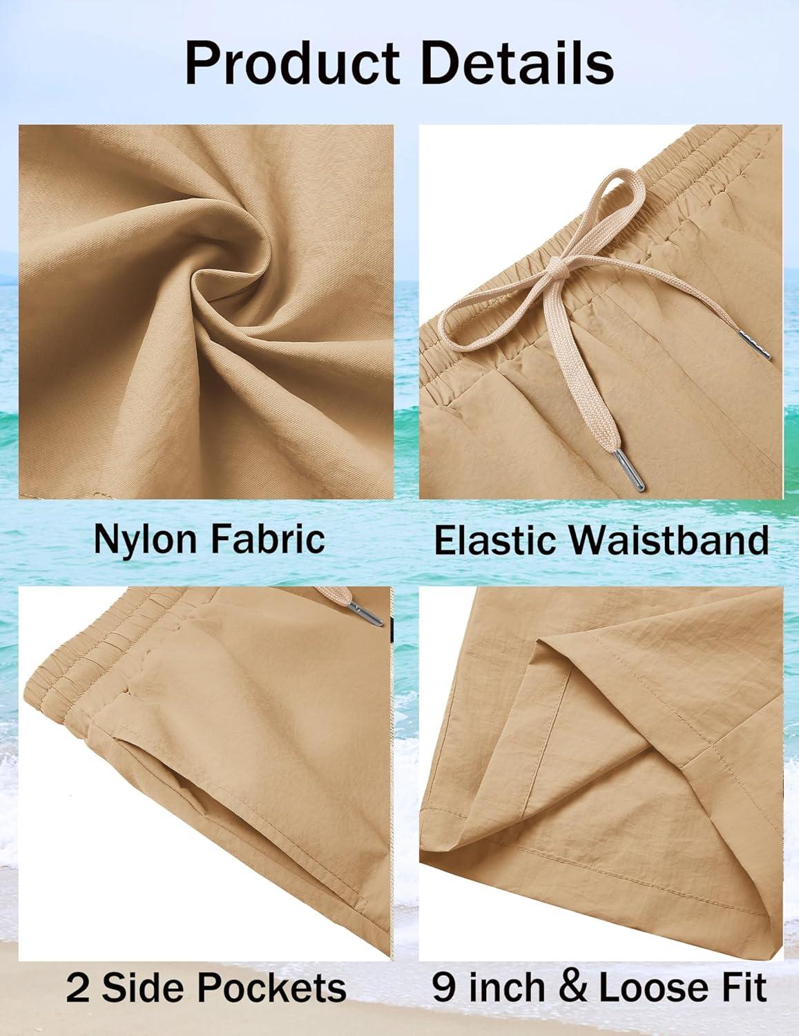 imageCOOFANDY Mens Casual Shorts Summer Beach Elastic Waist Drawstring Shorts Lightweight Quicky Dry Vacation ShortsKhaki