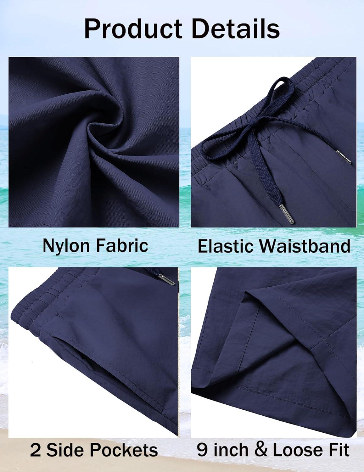 imageCOOFANDY Mens Casual Shorts Summer Beach Elastic Waist Drawstring Shorts Lightweight Quicky Dry Vacation ShortsNavy Blue