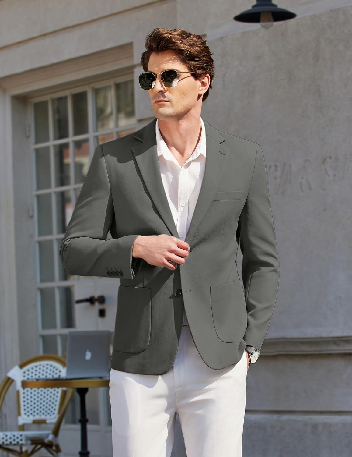 imageCOOFANDY Mens Casual Sport Coat Blazer Two Buttons Knit Lightweight Suit JacketsDark Grey