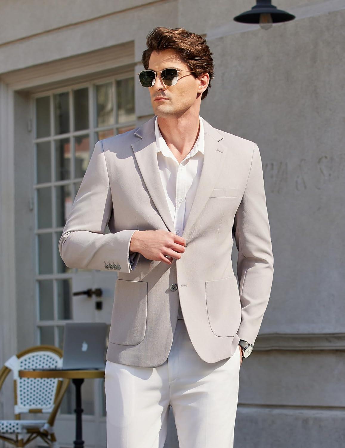 imageCOOFANDY Mens Casual Sport Coat Blazer Two Buttons Knit Lightweight Suit JacketsLight Grey