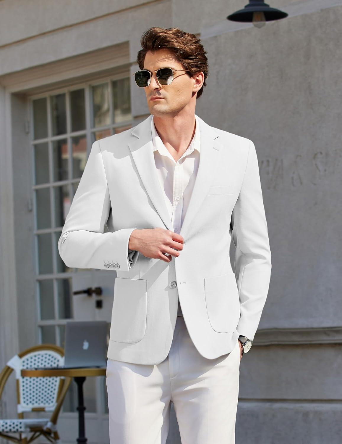 imageCOOFANDY Mens Casual Sport Coat Blazer Two Buttons Knit Lightweight Suit JacketsWhite