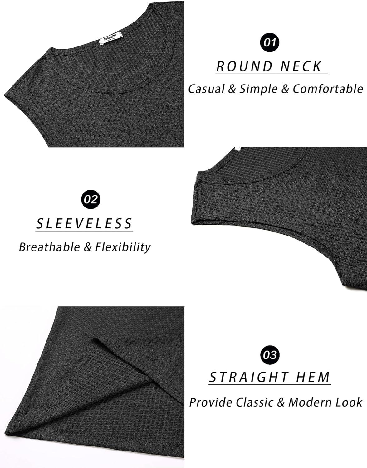imageCOOFANDY Mens Casual Tank Tops 2 Pack Waffle Knit Sleeveless Shirt Breathable Tank Shirts Summer Muscle TeeBlack