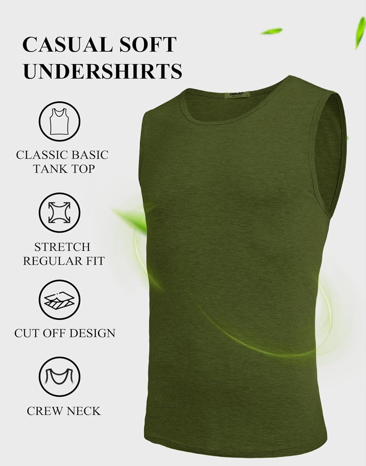 imageCOOFANDY Mens Casual Tank Tops Moisture Wicking Muscle Sleeveless Shirts Soft Bamboo Viscose Tank Shirt 2 PackBlackArmy Green