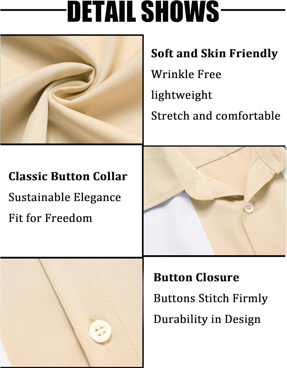 imageCOOFANDY Mens Casual Wrinkle Free Shirts Short Sleeve Button Down Summer Stretch Dress ShirtKhakiwhite