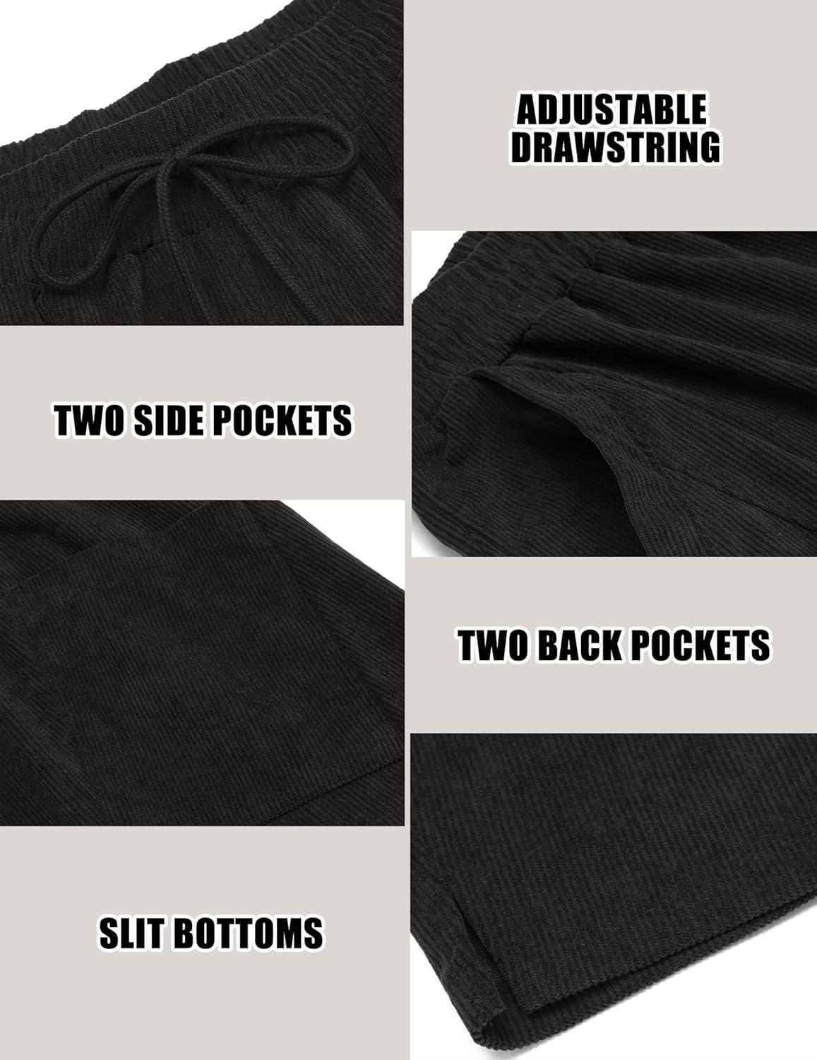 imageCOOFANDY Mens Corduroy Pants Elastic Waist Drawstring Harem Pants Fashion Loose Casual Long Trousers with 4 PocketsBlack