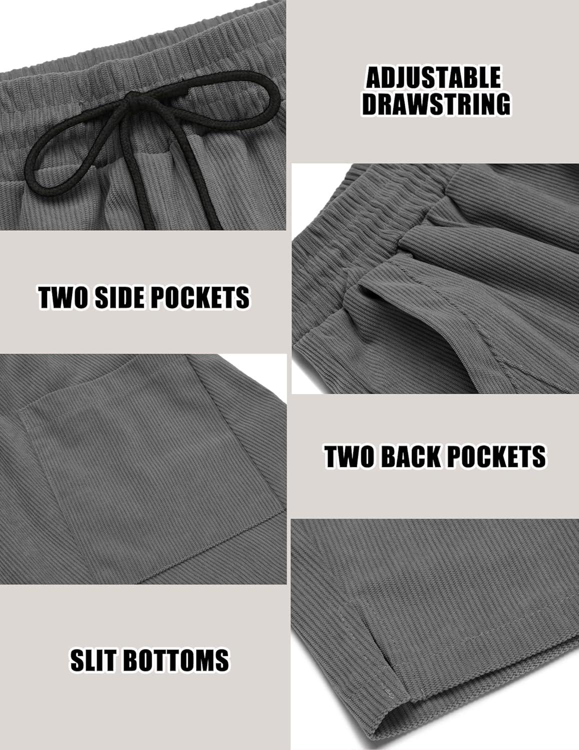 imageCOOFANDY Mens Corduroy Pants Elastic Waist Drawstring Harem Pants Fashion Loose Casual Long Trousers with 4 PocketsGrey