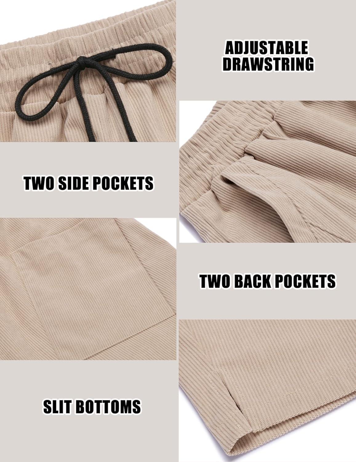 imageCOOFANDY Mens Corduroy Pants Elastic Waist Drawstring Harem Pants Fashion Loose Casual Long Trousers with 4 PocketsLight Khaki