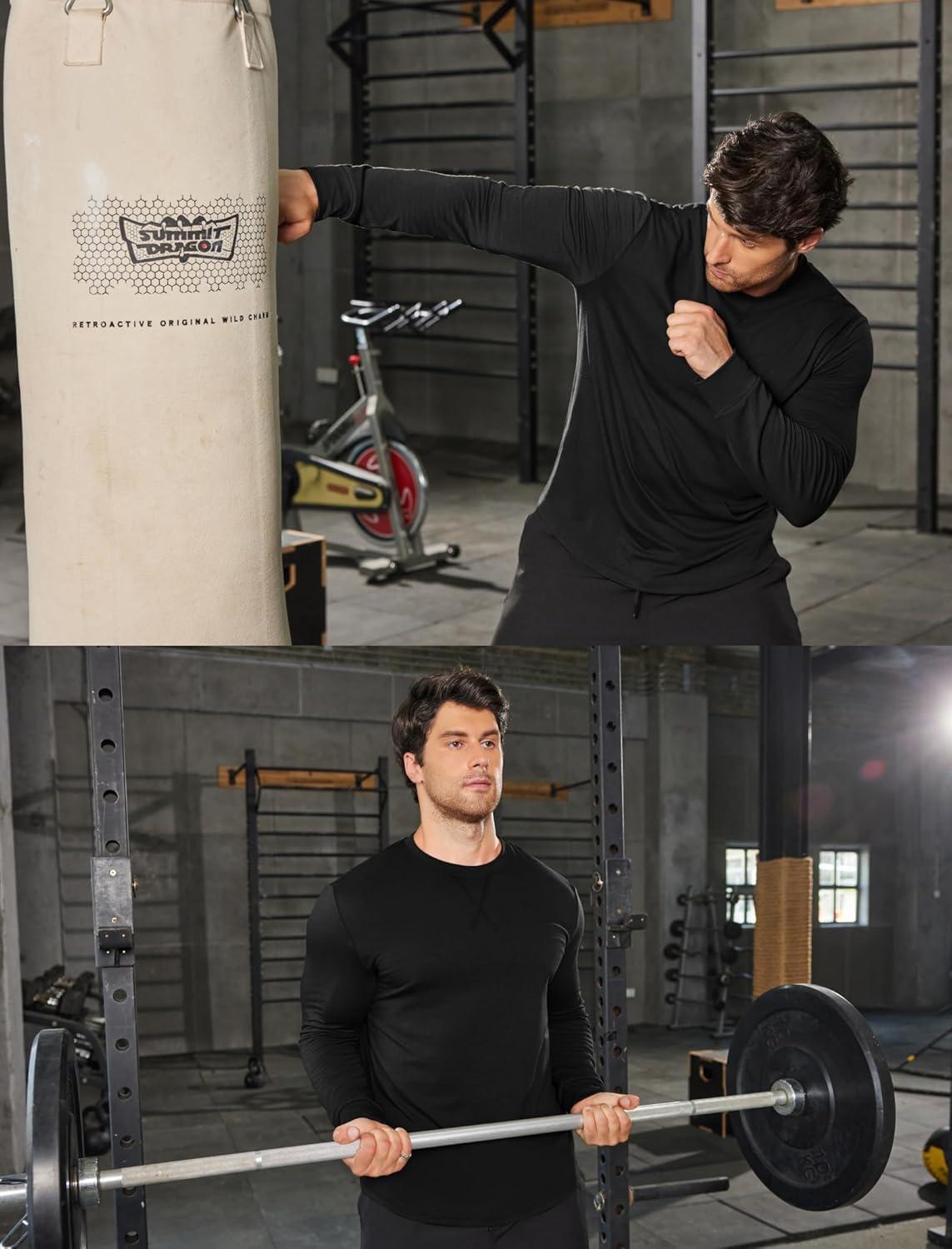 imageCOOFANDY Mens Cotton Hipster Hip Hop Longline Crewneck T Shirts Casual Long Sleeve Tees Curved Hem Gym ShirtsTwo Pack Black Black