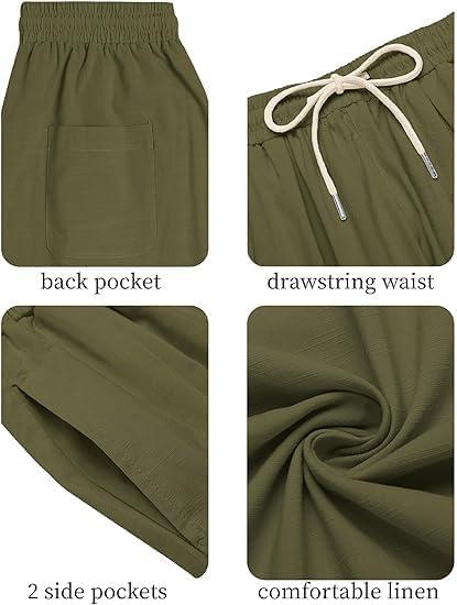 imageCOOFANDY Mens Cotton Linen Harem Pants Drawstring Casual Cropped Trousers Lightweight Loose Beach Yoga Pants with PocketsArmy Green