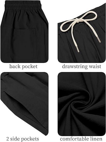 imageCOOFANDY Mens Cotton Linen Harem Pants Drawstring Casual Cropped Trousers Lightweight Loose Beach Yoga Pants with PocketsBlack