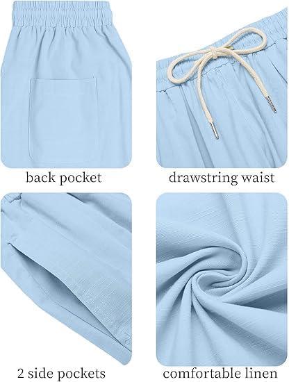 imageCOOFANDY Mens Cotton Linen Harem Pants Drawstring Casual Cropped Trousers Lightweight Loose Beach Yoga Pants with PocketsBlue