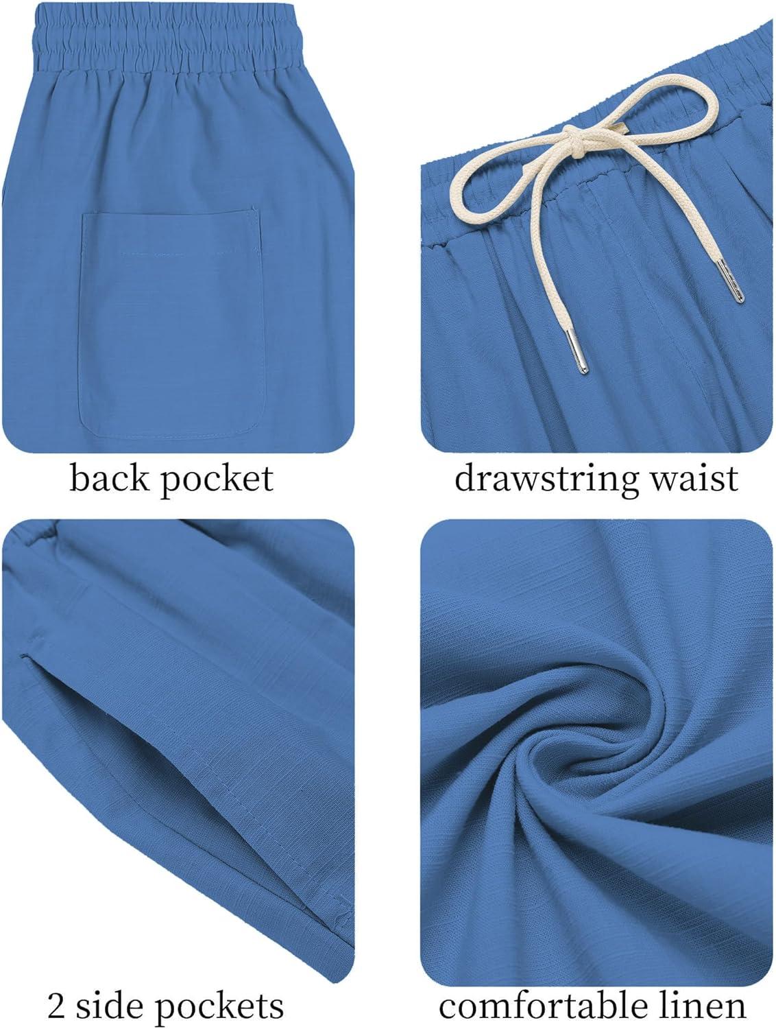 imageCOOFANDY Mens Cotton Linen Harem Pants Drawstring Casual Cropped Trousers Lightweight Loose Beach Yoga Pants with PocketsDark Blue