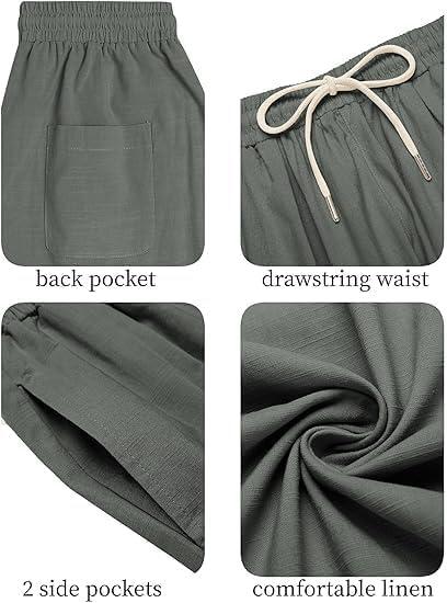 imageCOOFANDY Mens Cotton Linen Harem Pants Drawstring Casual Cropped Trousers Lightweight Loose Beach Yoga Pants with PocketsDark Grey