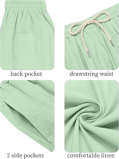 imageCOOFANDY Mens Cotton Linen Harem Pants Drawstring Casual Cropped Trousers Lightweight Loose Beach Yoga Pants with PocketsGreen