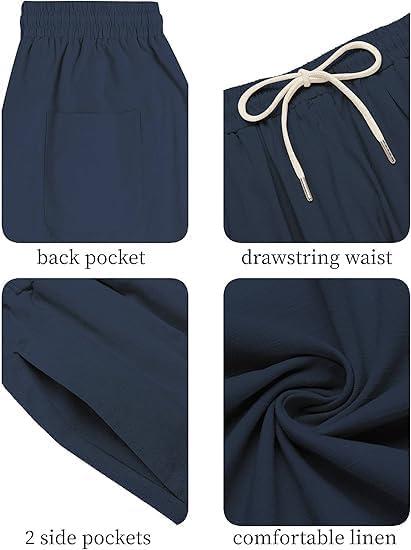 imageCOOFANDY Mens Cotton Linen Harem Pants Drawstring Casual Cropped Trousers Lightweight Loose Beach Yoga Pants with PocketsNavy Blue