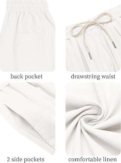 imageCOOFANDY Mens Cotton Linen Harem Pants Drawstring Casual Cropped Trousers Lightweight Loose Beach Yoga Pants with PocketsWhite