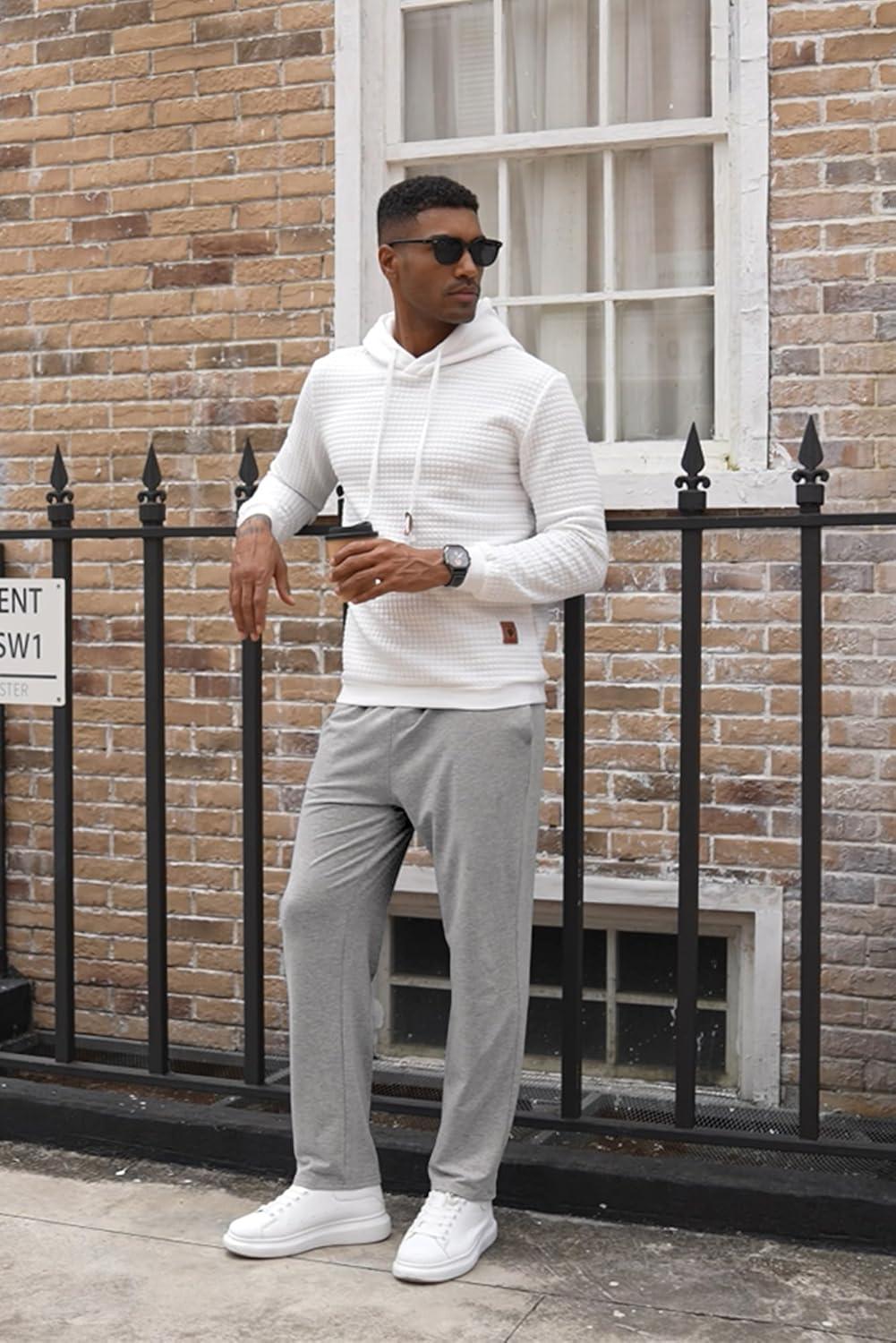 imageCOOFANDY Mens Cotton Sweatpants Open Bottom Lounge Pants Lightweight Casual Jogger Pants with Pockets2 Pack BlackGrey