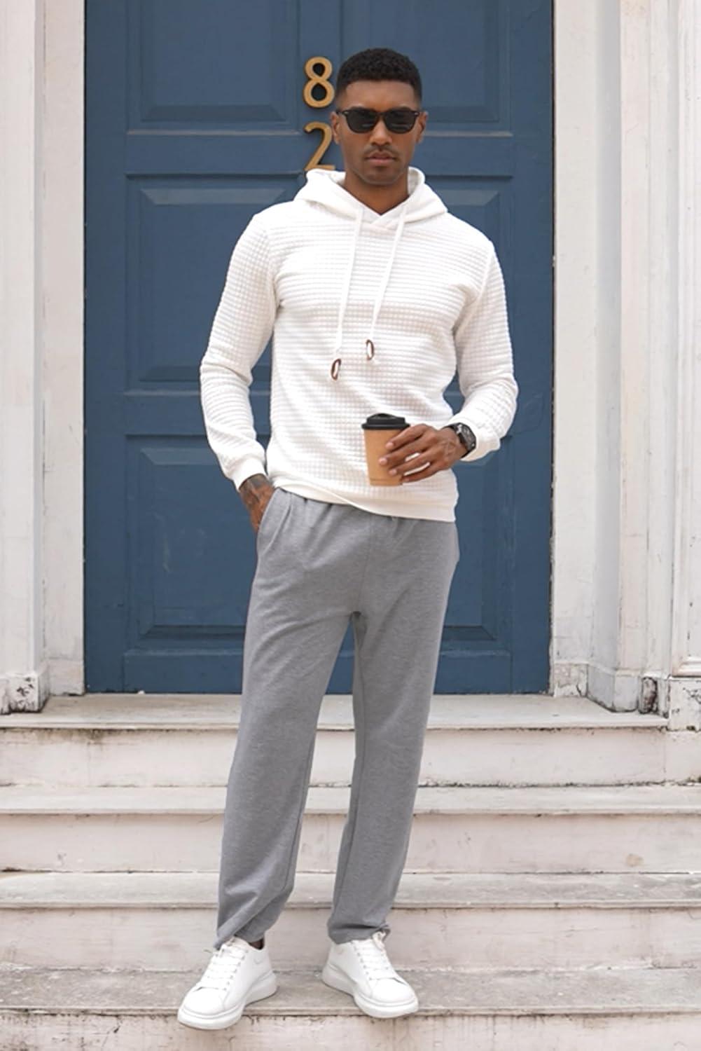 imageCOOFANDY Mens Cotton Sweatpants Open Bottom Lounge Pants Lightweight Casual Jogger Pants with Pockets2 Pack BlackGrey