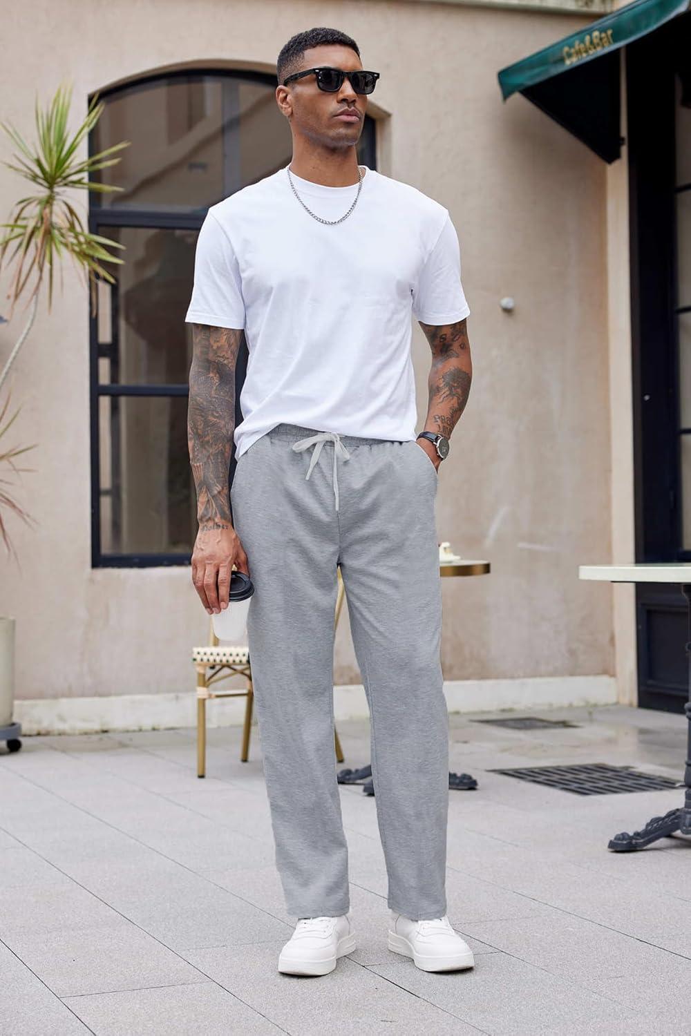 imageCOOFANDY Mens Cotton Sweatpants Open Bottom Lounge Pants Lightweight Casual Jogger Pants with Pockets2 Pack BlackGrey