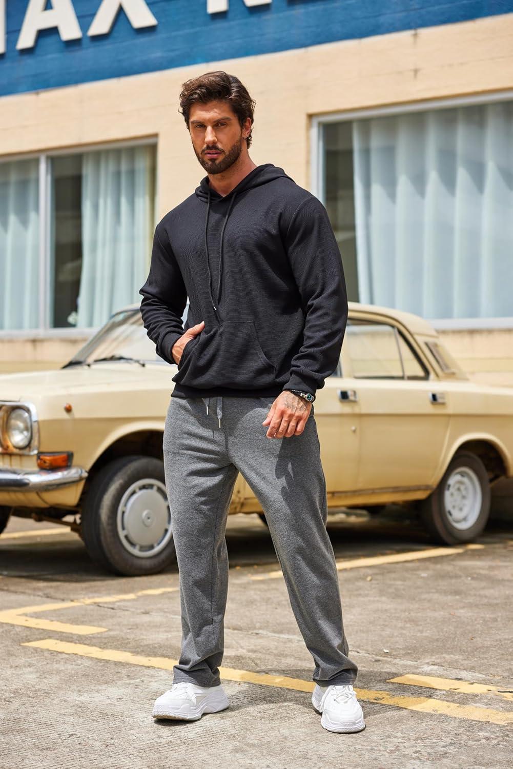 imageCOOFANDY Mens Cotton Sweatpants Open Bottom Lounge Pants Lightweight Casual Jogger Pants with Pockets2 Pack Dark GreyNavy Blue