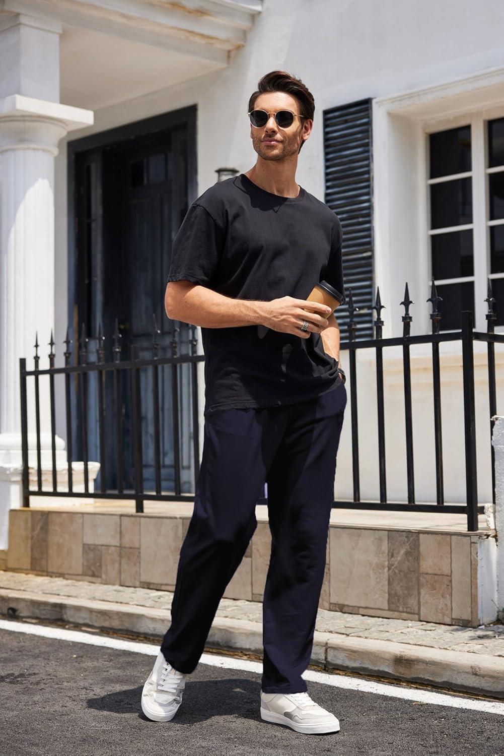 imageCOOFANDY Mens Cotton Sweatpants Open Bottom Lounge Pants Lightweight Casual Jogger Pants with Pockets2 Pack Dark GreyNavy Blue