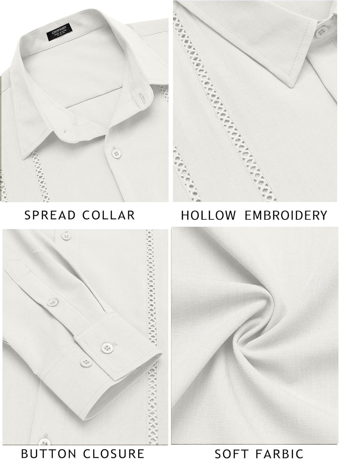 imageCOOFANDY Mens Cuban Guayabera Shirt Casual Button Down Shirts Long Sleeve Summer Beach ShirtsAwhite