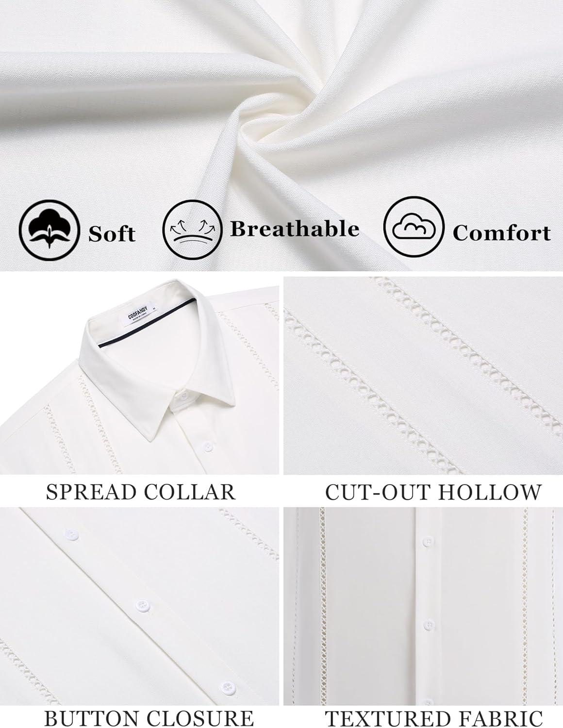 imageCOOFANDY Mens Cuban Guayabera Shirt Casual Short Sleeve Button Down Shirts Summer Beach ShirtsAwhite