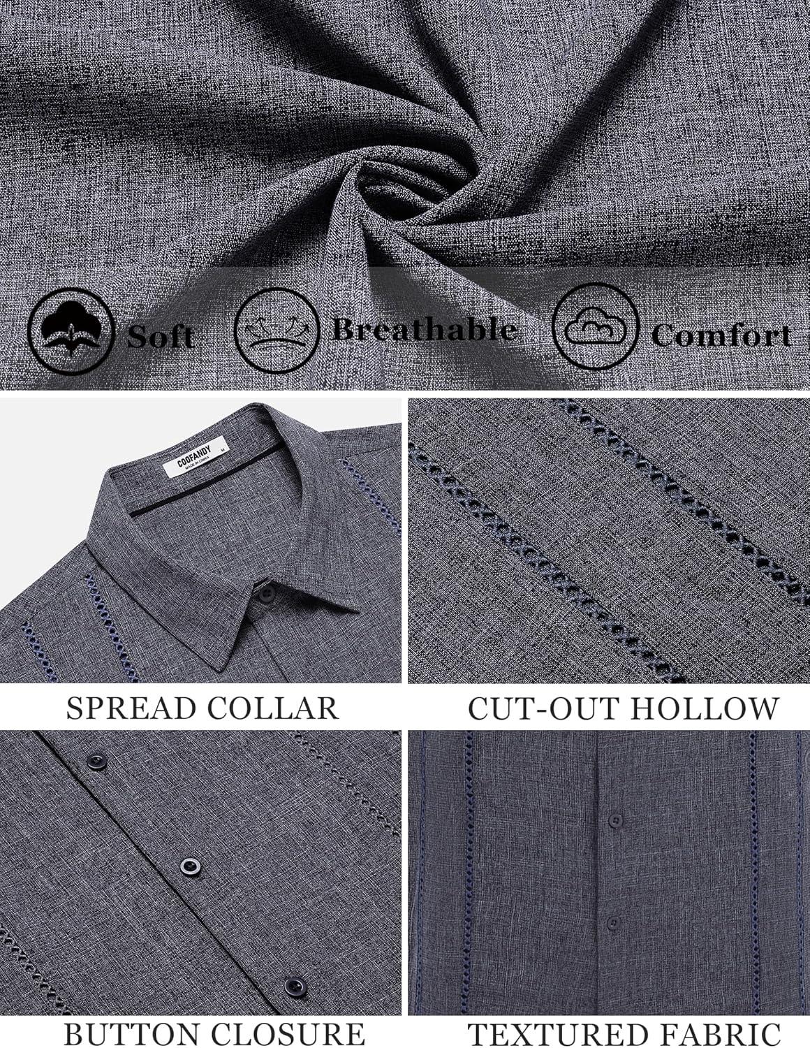 imageCOOFANDY Mens Cuban Guayabera Shirt Casual Short Sleeve Button Down Shirts Summer Beach ShirtsIndigo