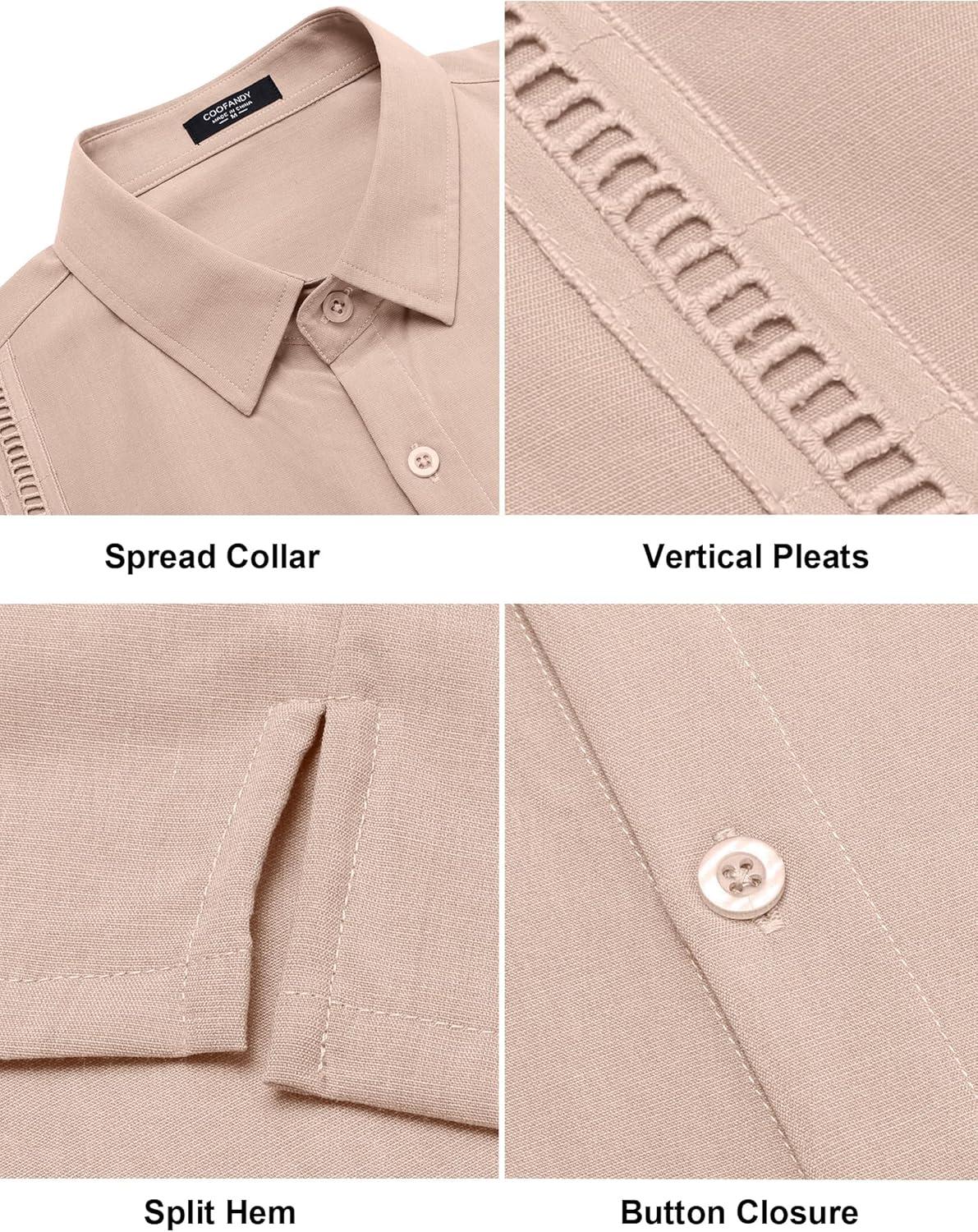 imageCOOFANDY Mens Cuban Guayabera Shirt Short Sleeve Linen Button Down Shirts Casual Summer Beach TopsApricot