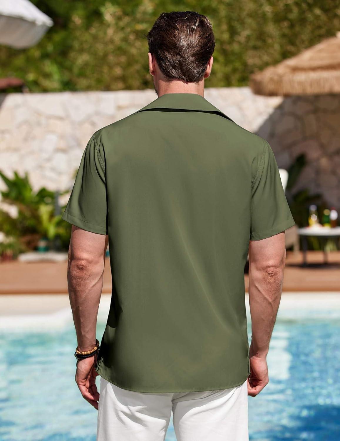 imageCOOFANDY Mens Cuban Guayabera Shirt Summer Beach Vacation Shirt Casual Short Sleeve Button Down Resort WearChive