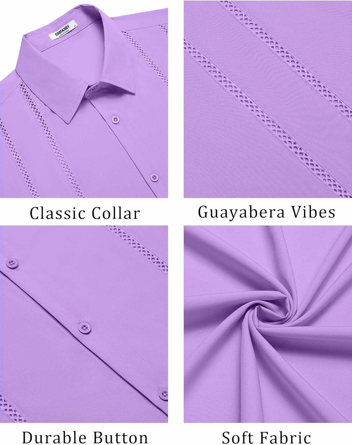 imageCOOFANDY Mens Cuban Guayabera Shirt Summer Beach Vacation Shirt Casual Short Sleeve Button Down Resort WearPurple Rose