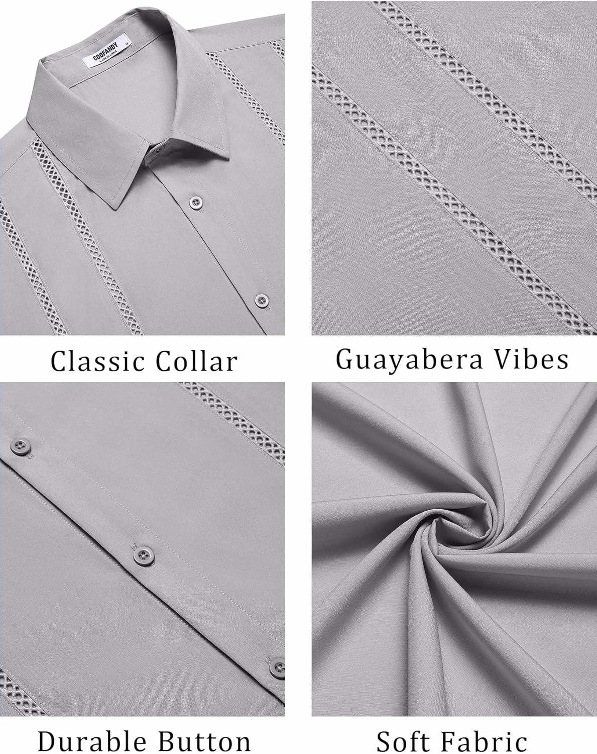 imageCOOFANDY Mens Cuban Guayabera Shirt Summer Beach Vacation Shirt Casual Short Sleeve Button Down Resort WearQuiet Gray