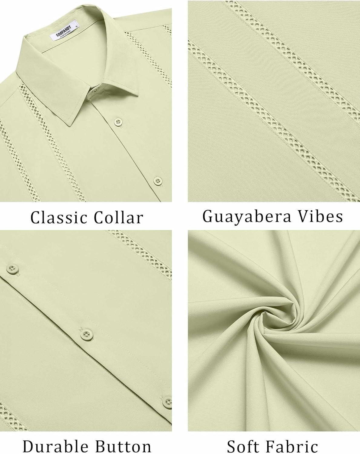 imageCOOFANDY Mens Cuban Guayabera Shirt Summer Beach Vacation Shirt Casual Short Sleeve Button Down Resort WearSea Foam