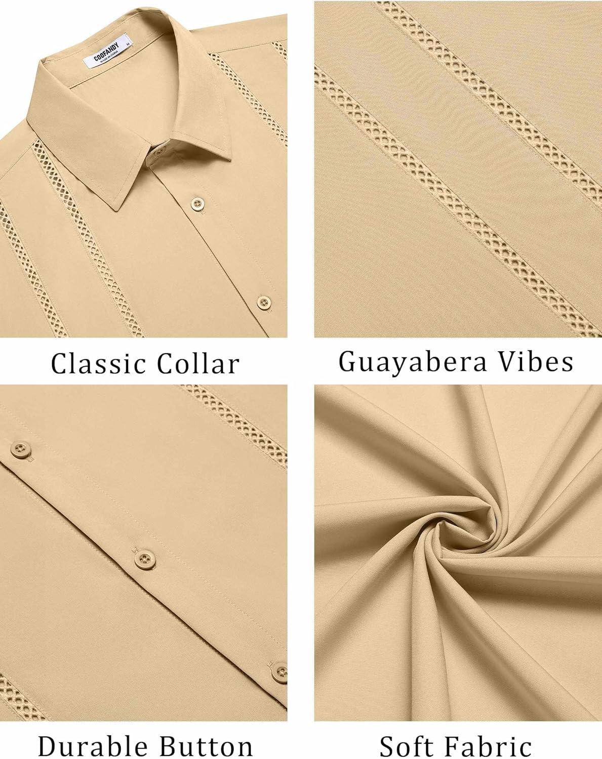imageCOOFANDY Mens Cuban Guayabera Shirt Summer Beach Vacation Shirt Casual Short Sleeve Button Down Resort WearSesame
