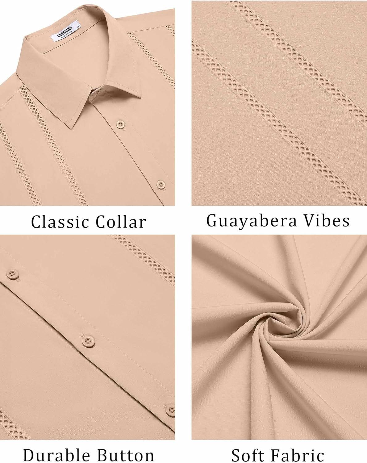 imageCOOFANDY Mens Cuban Guayabera Shirt Summer Beach Vacation Shirt Casual Short Sleeve Button Down Resort WearShortbread