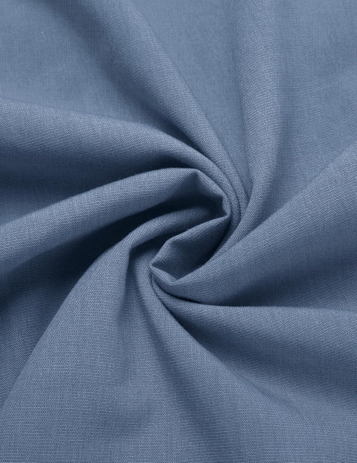 imageCOOFANDY Mens Cuban Guayabera Shirts Casual Long Sleeve Button Down Shirts Band Collar Linen Summer Beach ShirtsAblue