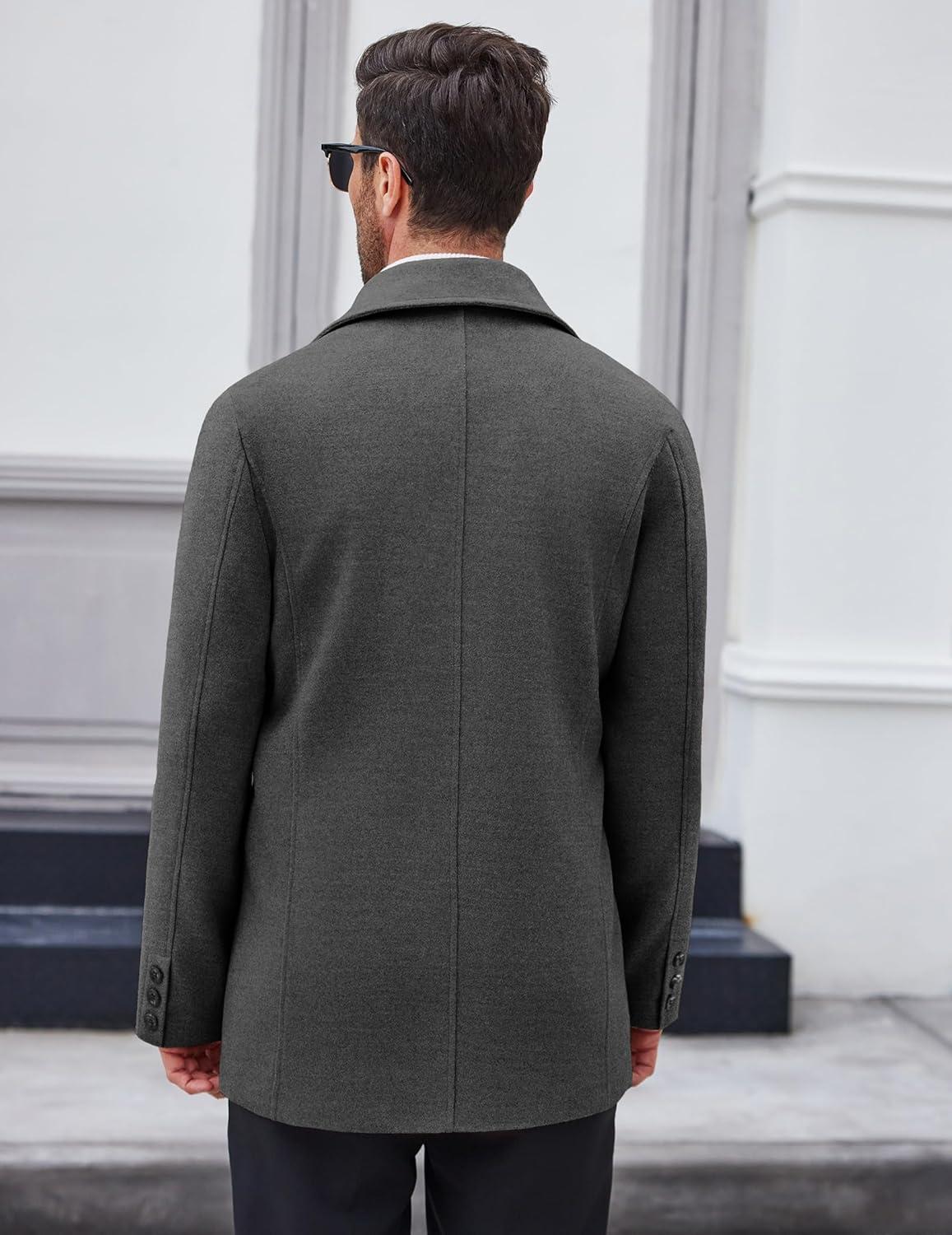 imageCOOFANDY Mens Double Breasted Pea Coat Winter Overcoat Short Trench Coat Notched CollarDark Grey