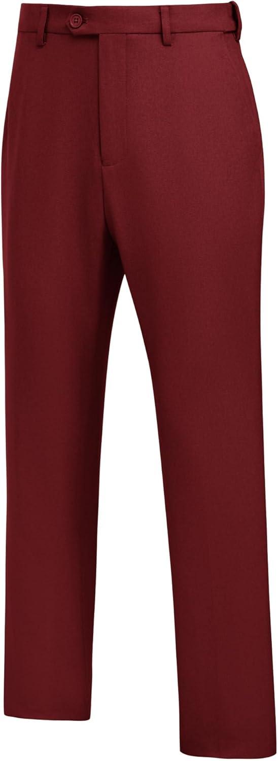 imageCOOFANDY Mens Dress Pants Regular Fit Flat Front Pant Expandable Waist Casual SlacksBurgundy Red