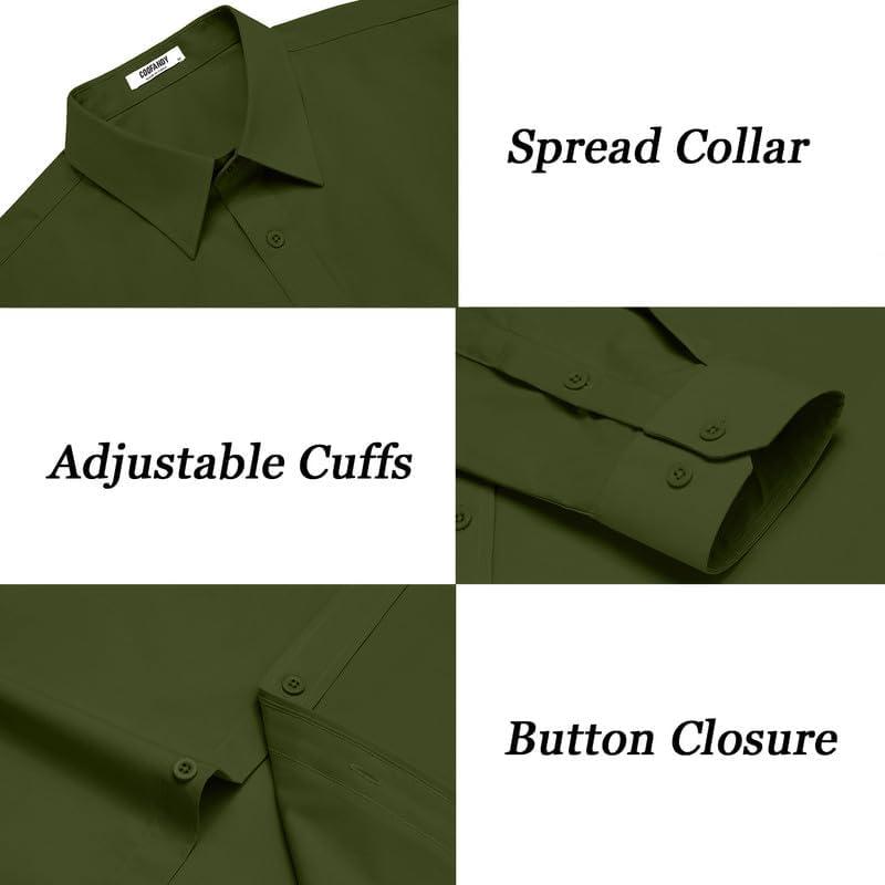 imageCOOFANDY Mens Dress Shirts Long Sleeve Casual Button Down Shirts Formal Business ShirtArmy Green