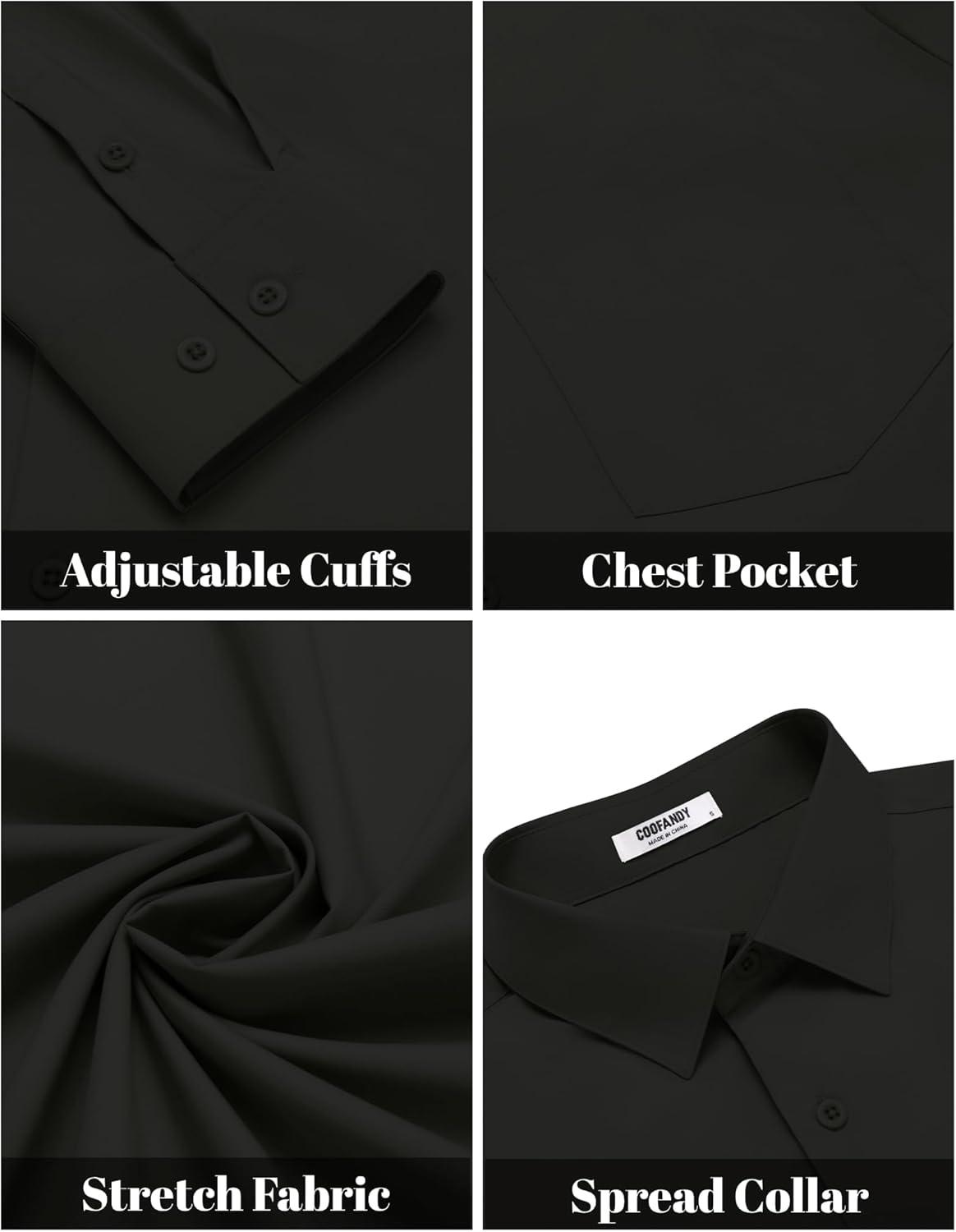 imageCOOFANDY Mens Dress Shirts Long Sleeve Wrinkle Free Button Down Shirts Formal Business ShirtBlack