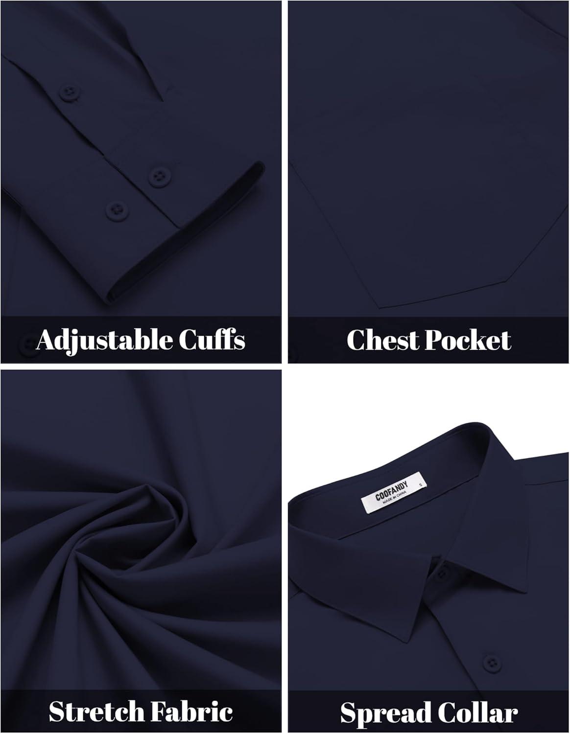 imageCOOFANDY Mens Dress Shirts Long Sleeve Wrinkle Free Button Down Shirts Formal Business ShirtDark Blue