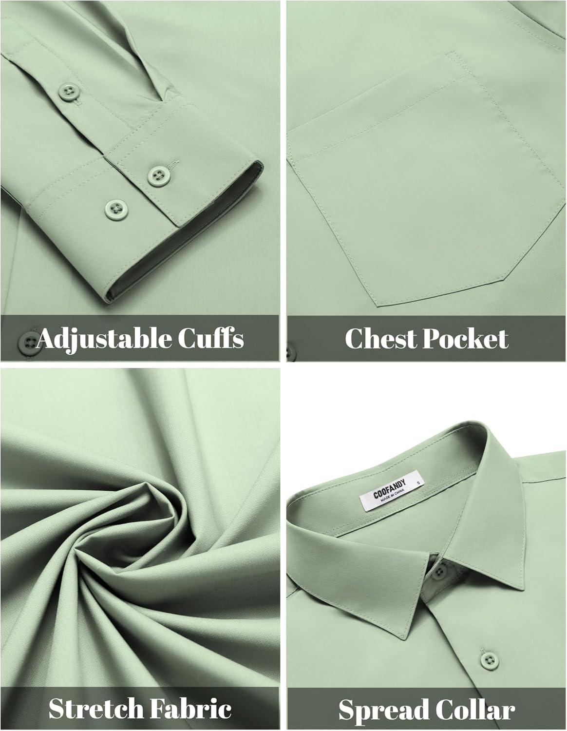 imageCOOFANDY Mens Dress Shirts Long Sleeve Wrinkle Free Button Down Shirts Formal Business ShirtLight Green