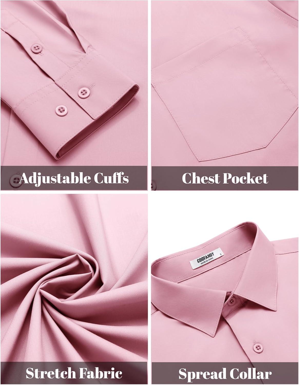 imageCOOFANDY Mens Dress Shirts Long Sleeve Wrinkle Free Button Down Shirts Formal Business ShirtPink