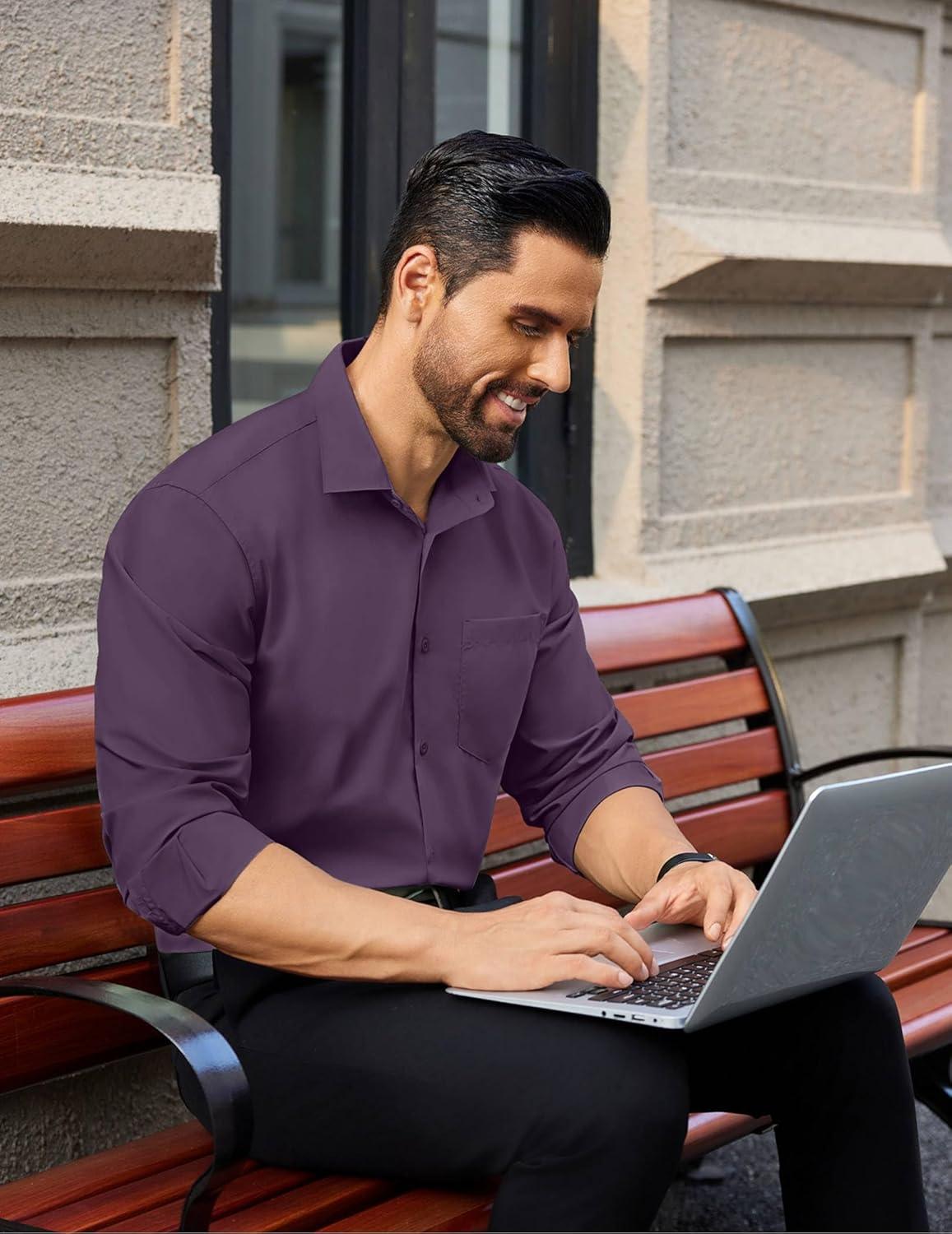 imageCOOFANDY Mens Dress Shirts Long Sleeve Wrinkle Free Button Down Shirts Formal Business ShirtPurple