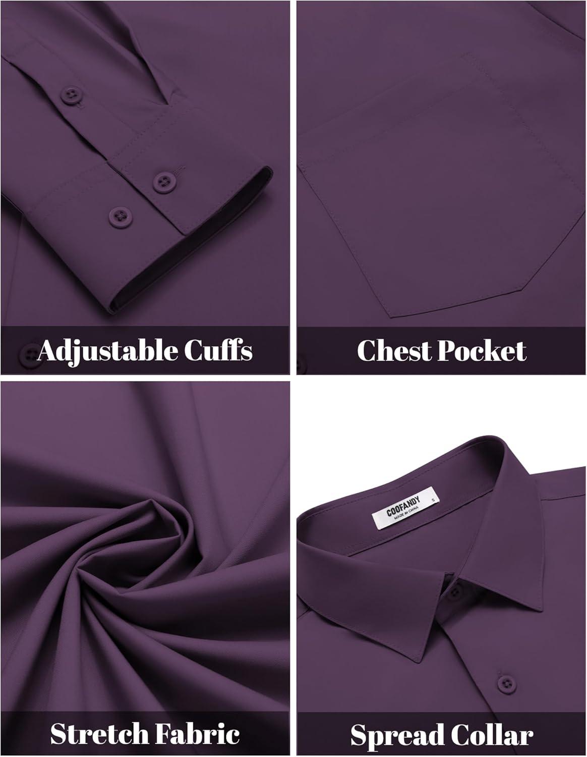 imageCOOFANDY Mens Dress Shirts Long Sleeve Wrinkle Free Button Down Shirts Formal Business ShirtPurple