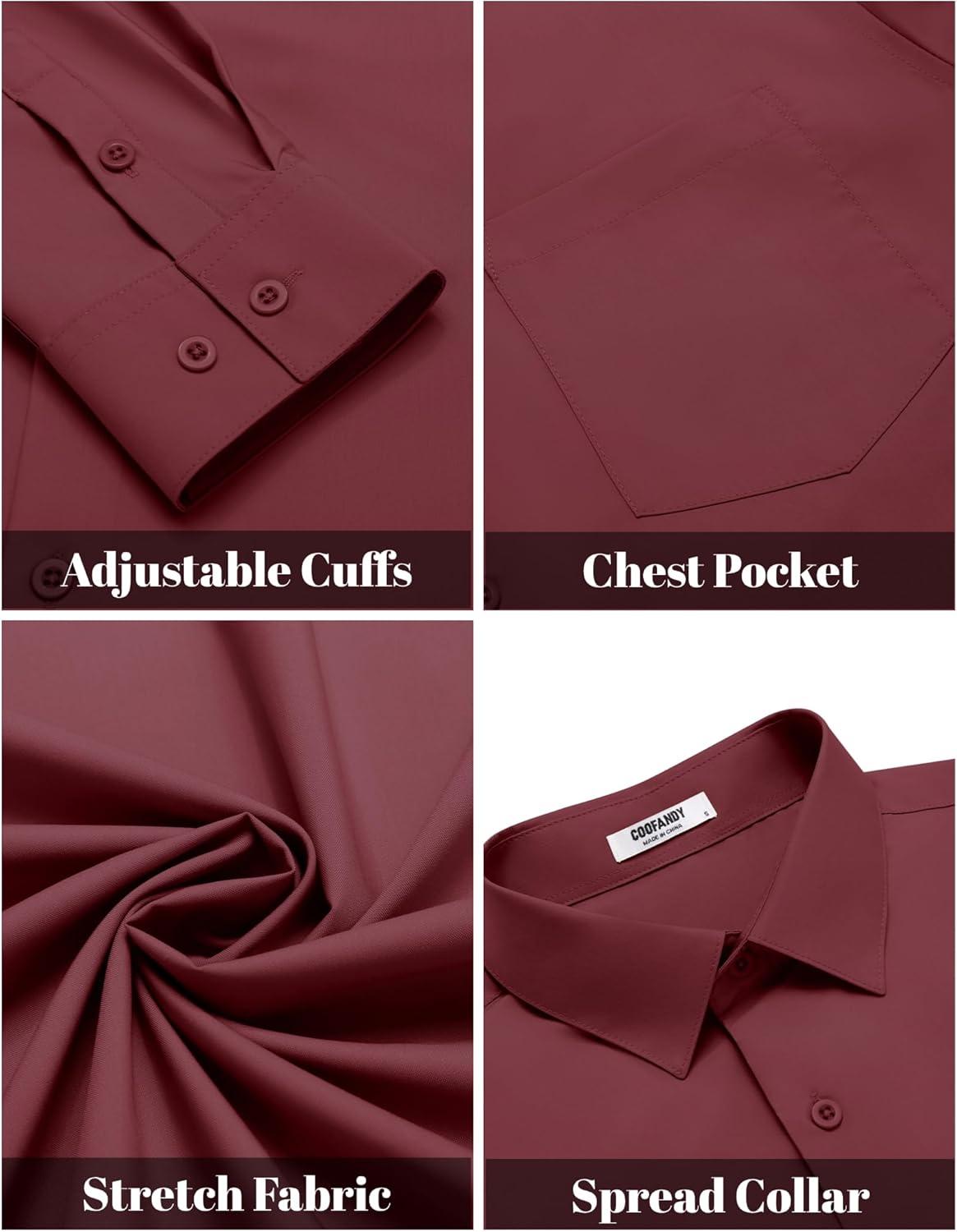imageCOOFANDY Mens Dress Shirts Long Sleeve Wrinkle Free Button Down Shirts Formal Business ShirtWine Red