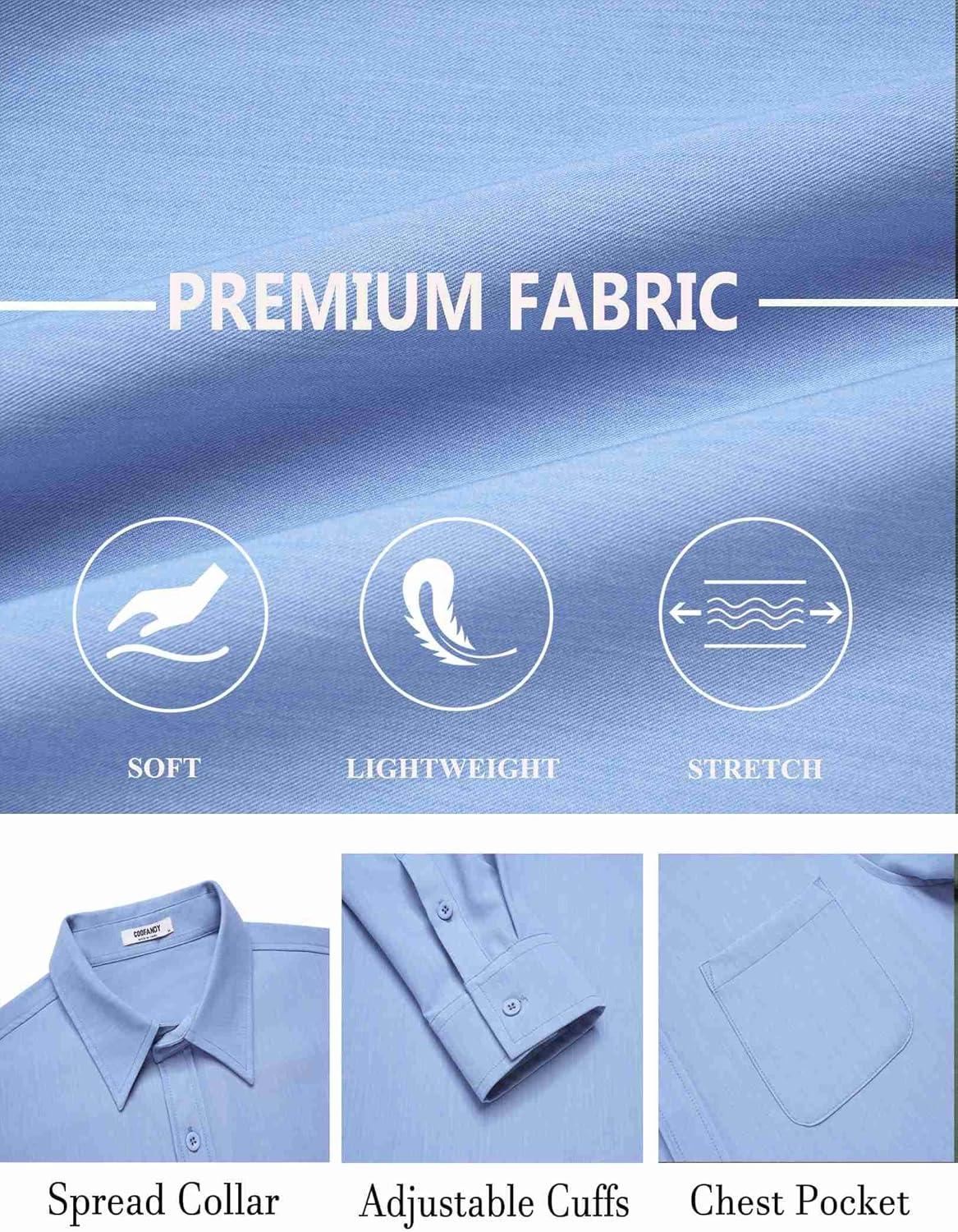 imageCOOFANDY Mens Dress Shirts Untucked Long Sleeve Button Down Denim Shirt Stretch Business Casual Shirts for MenBlue