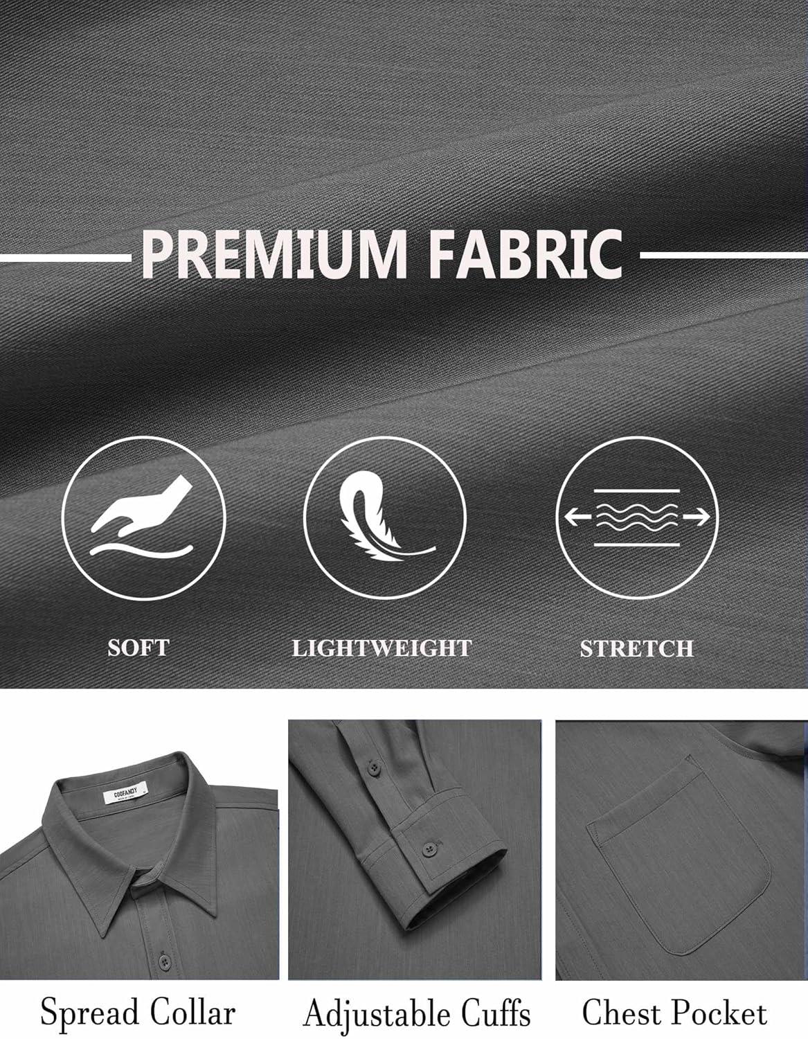 imageCOOFANDY Mens Dress Shirts Untucked Long Sleeve Button Down Denim Shirt Stretch Business Casual Shirts for MenDark Grey